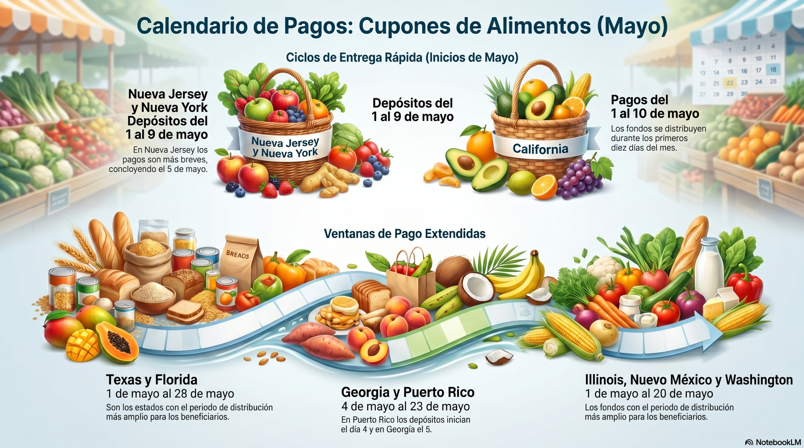 Fechas del pago de cupones de alimento en estados clave