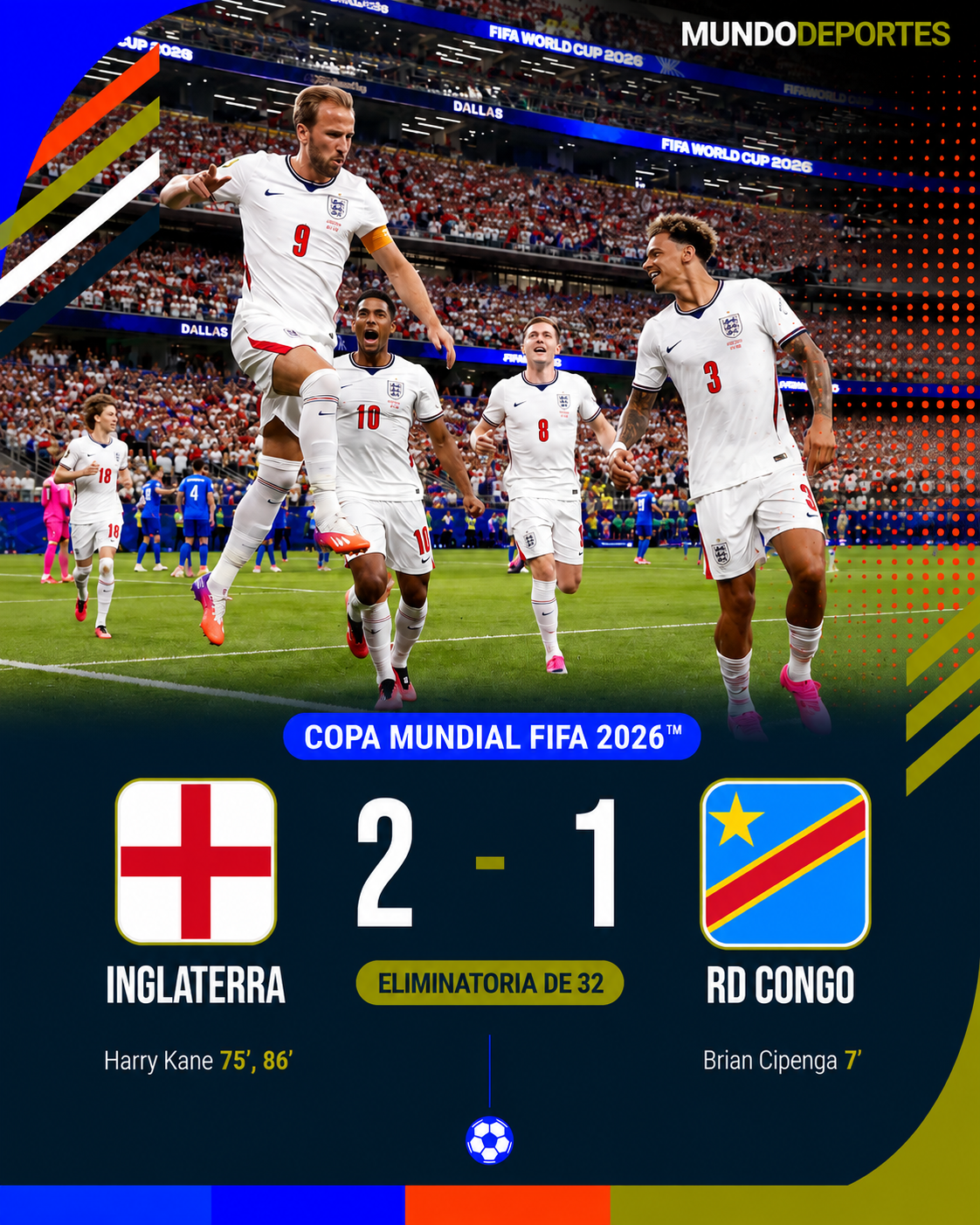 Inglaterra vs Congo, Harry Kane doblete, Mundial 2026 Inglaterra, sorpresa Congo, Mpasi arquero, Inglaterra clasificación, Kane, Inglaterra