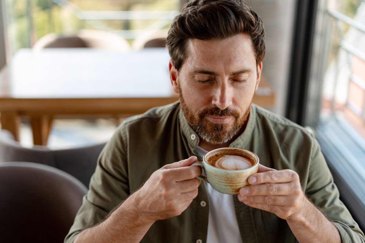 man drinking coffee, testosterone, link, health